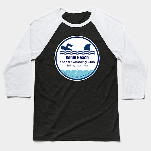 Bondi Beach Speed Swimming Club Baseball T-Shirt by Made by Henning